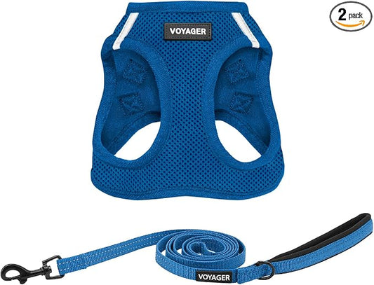 Best Pet Supplies Voyager Step-in Air All Weather Mesh Harness and Reflective Dog 5ft Leash Combo with Neoprene Handle, for Small, Medium and Large Breed Puppies - Royal Blue, XXX-Small