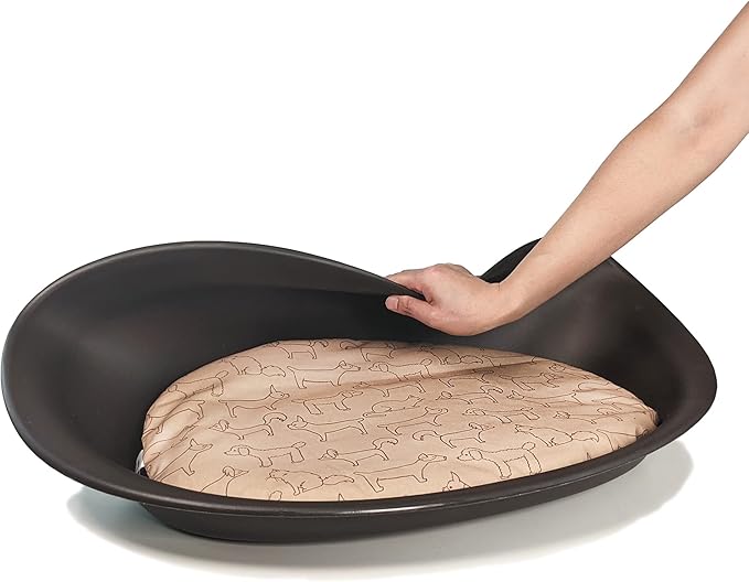 Richell: Oval Pet Bed - Small Brown - Dogs & Cats, Flexible Waterproof Plastic Frame, Washable Polyester Cushion Size 16.5 x 12.6 x 2.2”