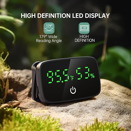 PAIZOO LED Digital Reptile Thermometer and Humidity Gauge with USB Charging | Long Battery Life, Switch Between ℉/℃, Terrarium Temperature Humidity Meter, for Snake Bearded Dragon Lizard or Greenhouse