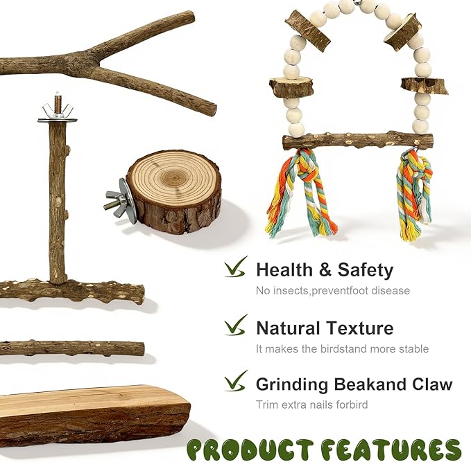 6 pcs Natural Wood Bird Perch Set, Claw-Trimming Fork Perch, Budgie Climbing Standing Branch Toy, Chewing Stick Cage Accessories, Suitable for Budgies, Lovebirds, and Cockatiels