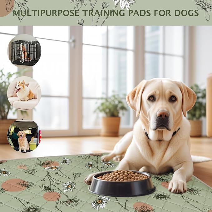IEUUMLER Washable Pee Pads for Dogs, 2 Pack Non-Slip & Waterproof Pack Whelping Pad, Reusable Washable Puppy Potty Training Pad with Fast Absorbent for Playpen EU007 (Grass Green Daisy, 36"X48"-2pcs)