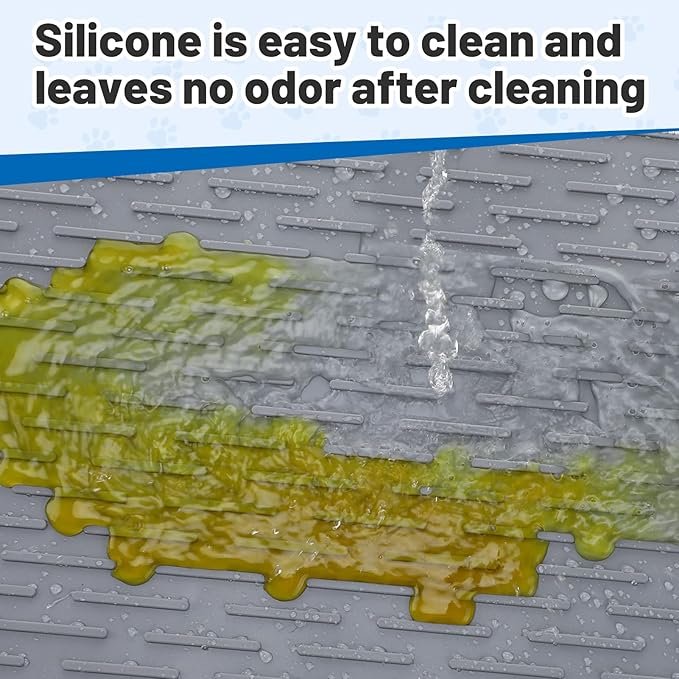 Easy Clean Silicone Cat Mat for Litter Box - 39" x 26.6" Extra Large Waterproof Non-Slip Kitty Litter Trapping Mat for Protecting Floor, Less-Mess Food Water Mat for Indoor, Gray