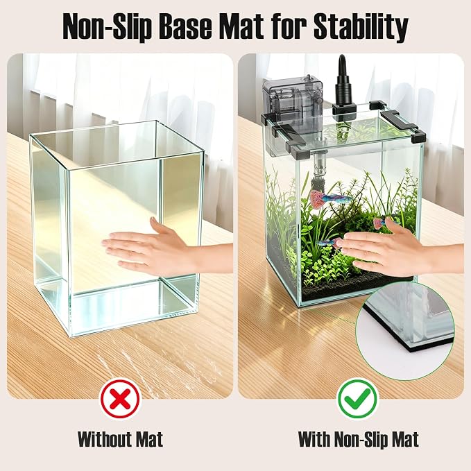 2.2 Gallon Small Glass Fish Tank Kit | Hang on Back Aquarium Filter, 3-Color LED Light, Glass Betta Fish Tank Kit with Removable Clear Lid and Non-Slip Mat