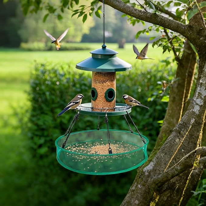 3PCS Bird Seed Catcher Tray 30 Inch Bird Seed Catcher Hanging Hoop Platform for Bird Feeders Includes S-Hooks, Adjustable Ropes & Portable Storage Pouch