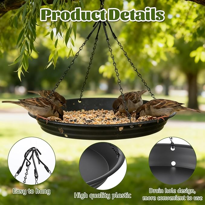 2 Sets 12.8'' Bird Seed Catcher Tray, Bird Feeder Platform Large Hanging Tray Squirrel Feeder Fits Most Feeders Catches Most Falling Seed and Husk for Outdoors, Backyard, Garden