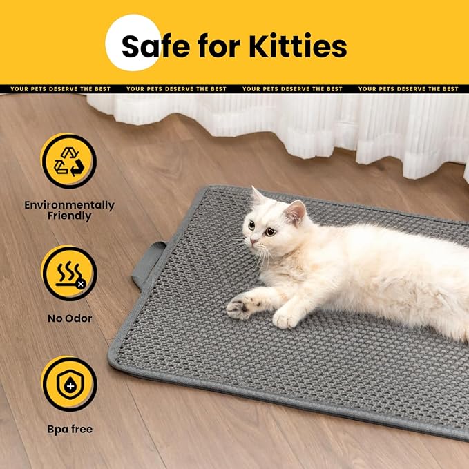 Cat Litter Mat-Litter Box Mat for Kitty, EVA Honeycomb Double Layer Design, Urine & Waterproof Scatter Control, Less Waste, Easier To Clean,Non Slip, Gray
