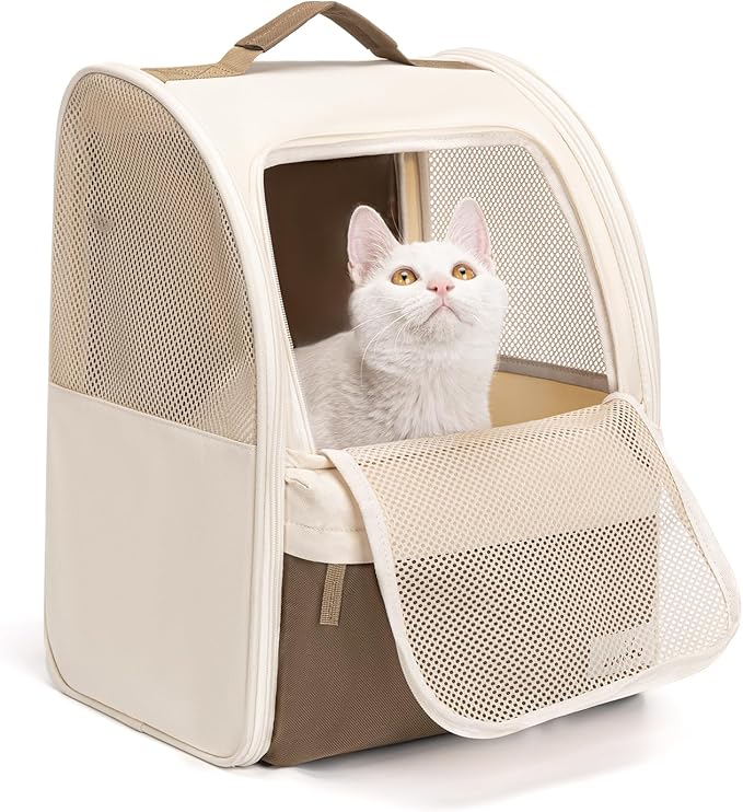 wakytu Cat Carrier Backpack,Steel Wire Frame More Stable,600D Wear-Resistant Oxford Fabric, Dog Carrier Cat Backpacks Suitable for Travel,Beige