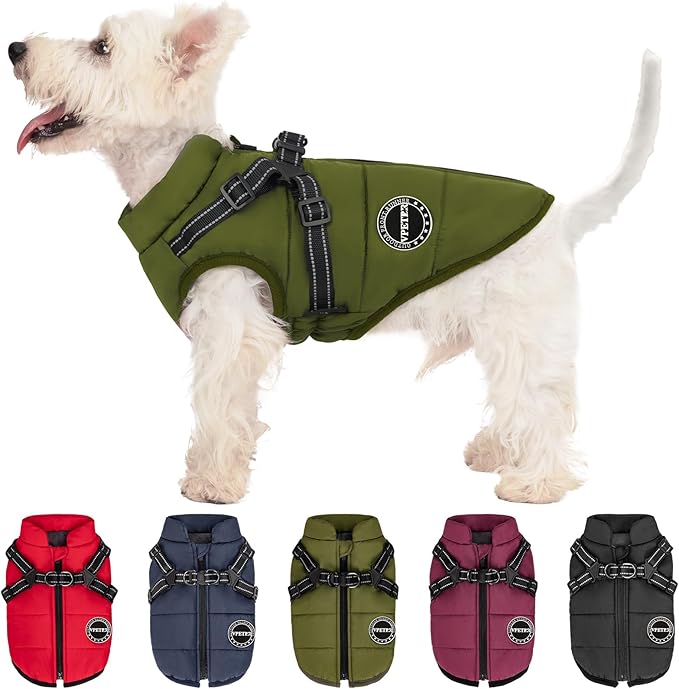 Dog Winter Coat,Warm Jacket Paded Fleece Dog Vest with Built in Harness,Windproof Reflective Cozy Adjustable Snow Pet Coat Clothes with Zipper for Small Medium Large Dogs