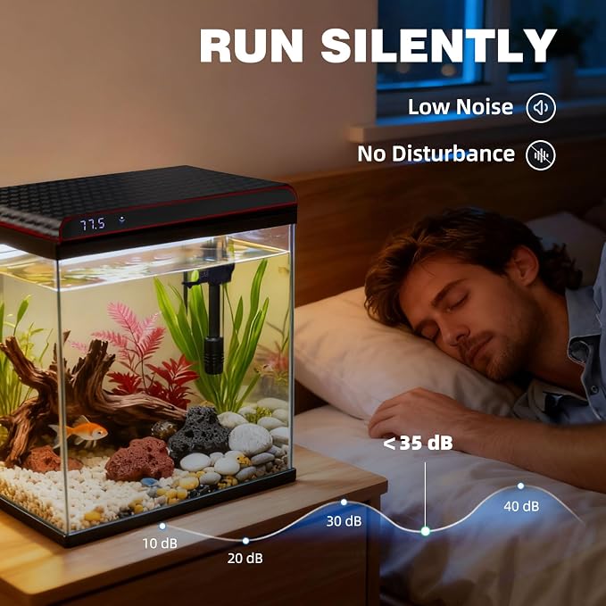 Coospider 10 Gallon Glass Fish Tank, Aquarium Starter Kit, Simple Self-Cleaning Aquarium with 3-Color LED Lights, Quiet Filter Pump, Temperature Monitoring for Fish, Shrimp, Kids Gift Ideas