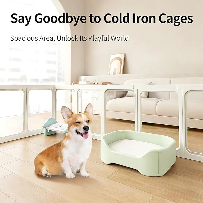 Clear Acrylic Dog Playpen with Door,23.6" Puppy Playpen,Easy Assemble Pet Fence,10-Panel for Puppies/Small Dog Play Pen Indoor (White, 23.6 Inch-H, 10 Panel) (White, 75cm10p+2D)