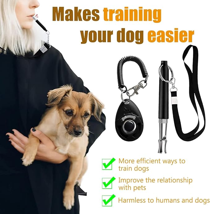 Dog Training Clicker and Whistle for Training and Recall, Pet Training Accessories for Puppy, Cats, Horses & Small Animals - with Lanyard, Reward and Train Your Pets Efficiently Training and Behavior