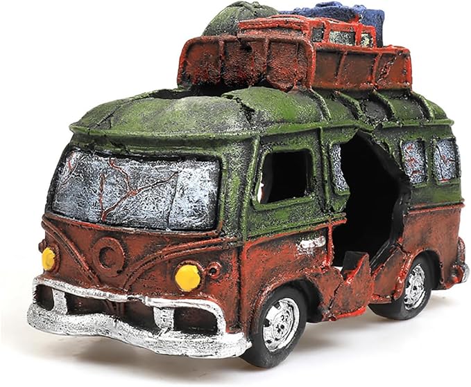 Aquarium Decorations Resin Bus Wreck Fish Tank Decoration Beta Fish Shrimp Aquatic Pets Hiding Cave Accessories