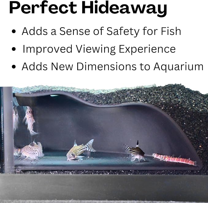 Aquarium Underground Corner Cave Natural Curve | Viewing Fish & Shrimp Under Gravel Tunnel | Fish Tank Decor Decoration Hideout Perfect for Corydora Catfish, Kuhli Loach, Pleco