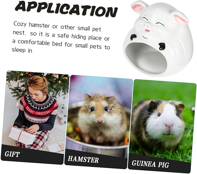 Happyyami Ceramic Small Pet Hideout Cartoon Hamster House Indoor Bed for Guinea Pig Chinchilla Cozy Animal Nest Safe and Easy to Clean