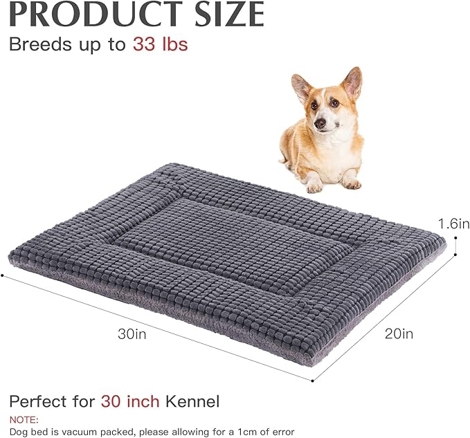 BVAGSS Reversible Dog Crate Pad, Memory Foam Pet Bed Mat, Soft Warm Machine Washable Sleeping Kennel Mattress for Small Medium Dogs XH079 (30''x20''x1.6'',Light Grey)