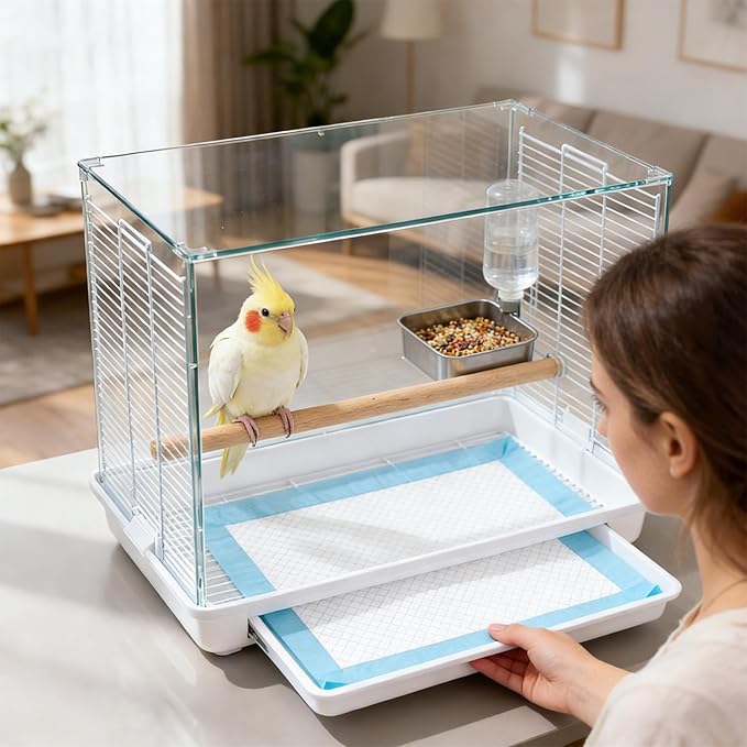 50 Pcs Bird Cage Liners, 17.7x23.6 Inch Disposable Absorbent Pads for Small Animal Enclosure Care