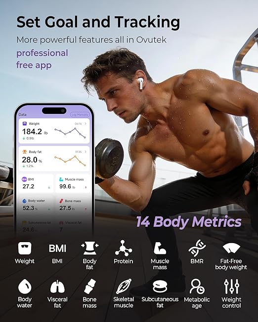 Ovutek Scale for Body Weight, Digital Bathroom Smart Scale with 13 Body Composition Analyzer Sync Weight Scale BMI Health Monitor Sync Apps 400lbs - Purple