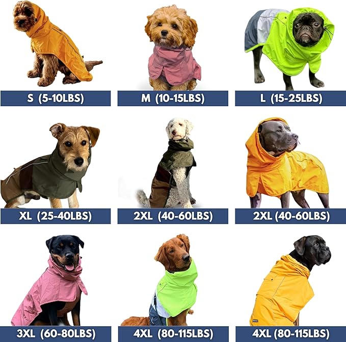 Spark Paws Dog Raincoat, Waterproof Windproof Rain Jacket, for Small Medium Large Extra Large Dogs, Reflective Breathable Full-Body Coverage Dry Suit - Sea Pink, 4XL