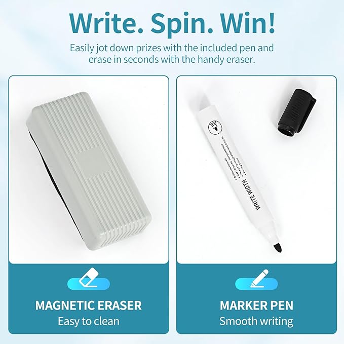 12 Inch 10 Slot Prize Wheel, Spinning Wheel for Prize, Prize Wheel Spinner with Stand, Tabletop Spinner Wheel with Dry Erase Markers and Eraser, Carnival Spin Wheel for Trade Show, Fortune Spin Game