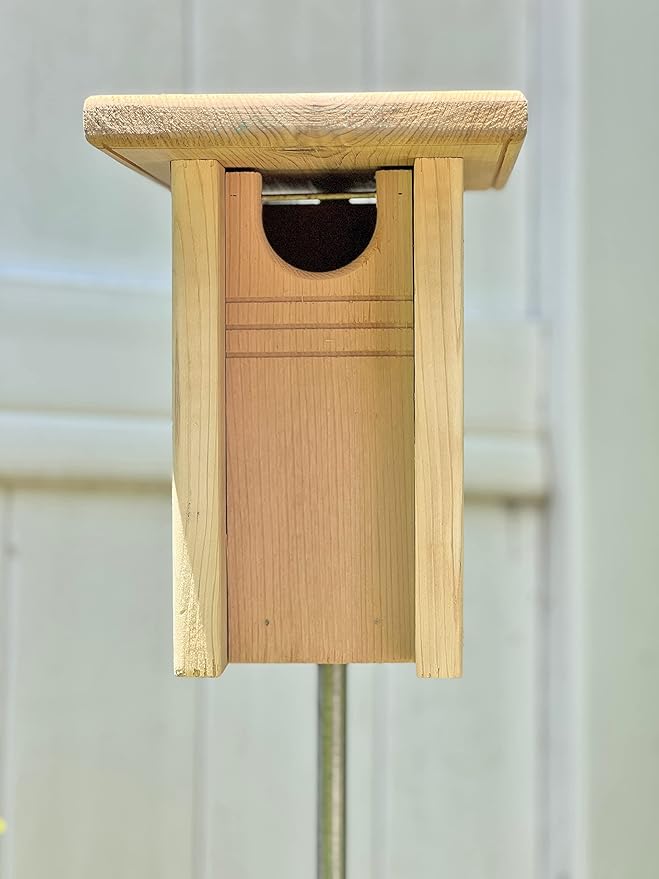 DutchCrafters Gillwood Bluebird Cedar Wood Nest Box, Outdoor Nesting Box for Birds, Wooden Bird House, Pole Mount Birdhouse for Outside - Amish Made in USA