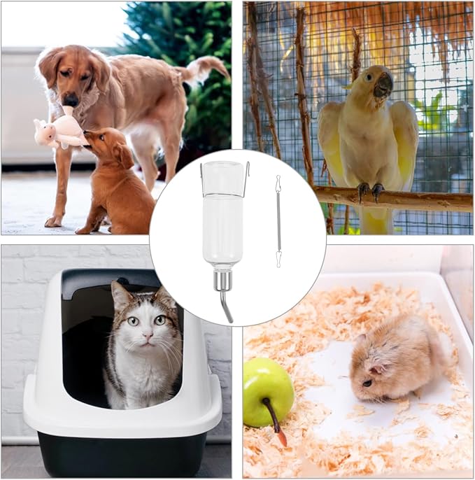 Angoily Pet Cage Water Bottle 2.7oz No Drip Automatic Hanging Feeder Small Animal Waterer for Rabbit Guinea Pig Hamster Ferret Bunny Rat Chinchilla Hedgehog