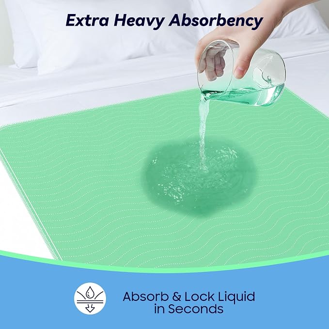 2 Pack 36” x 54” Extra Heavy Absorbency Washable Underpads, Waterproof Nursing Pads Incontinence Bed Pads, Reusable Washable Pee Pads for Dogs, Diaper Changing & Adults, Mattress Protector