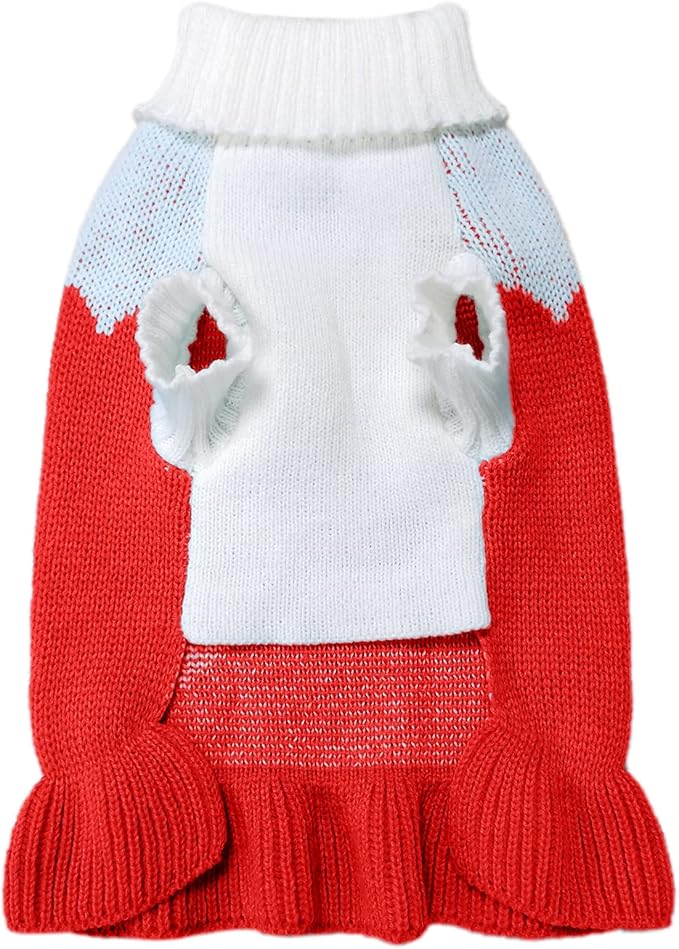 CHBORCHICEN Pet Dog Sweaters Classic Knitwear Turtleneck Winter Warm Puppy Clothing Cute Strawberry and Heart Doggie Sweater (XXS, Dress-Red2)