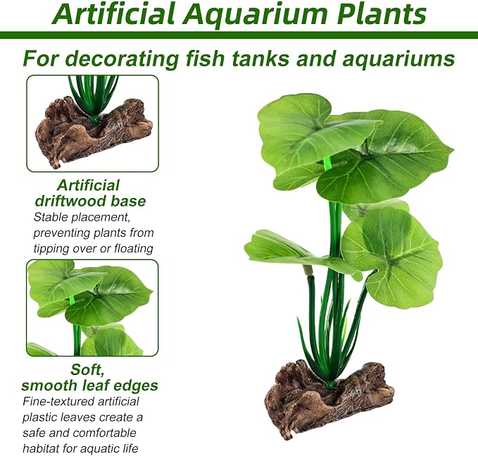 3pcs Fake Fish Tank Decor Set, Silk Realistic Aquarium Plants with Hideaway Rock Cave Fish Tank Accessories for Betta Goldfish Turtle Aquarium Decorations