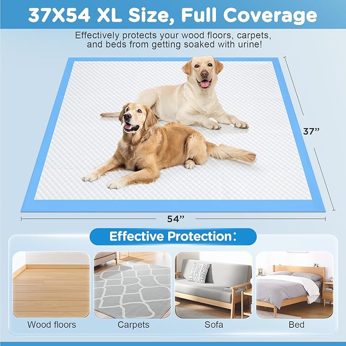 iweepet Enormous 37"x 54" Dog Training Potty Pads, Thicken Super Absorbent & Leak-Proof 6 Layers Puppy Pads 30 Counts, Disposable Dog Pee Pads Extra Large for Puppy, Surgery, Older, Cats, Rabbits
