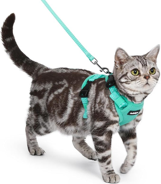 rabbitgoo Cat Harness and Leash, Escape Proof Vest with 3 Adjustable Buckles, Soft Comfortable Kitten Harness, Easy to Wear, Reflective for Safe Outdoor Walking, Small, Green