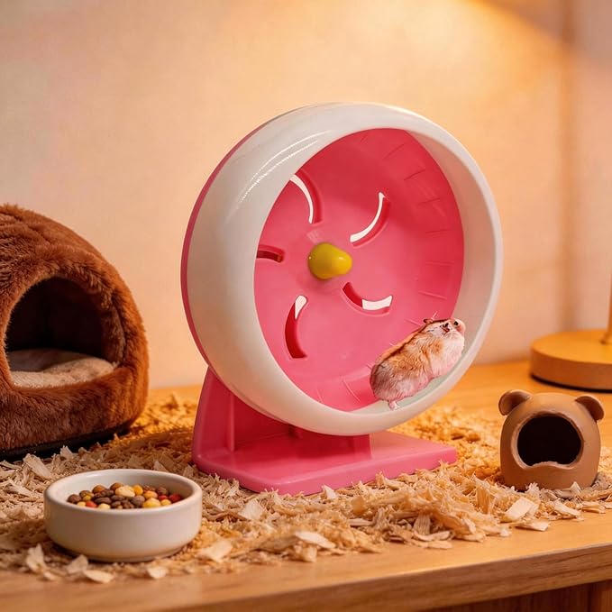 Hamster Wheel, 7 inch Silent Hamster Exercise Running Wheel with Stand,Pet Small Animals Exercise Running Toys,Adjustable Quiet Spinner for Guinea Pigs, Sugar Gliders, Gerbils (Pink)