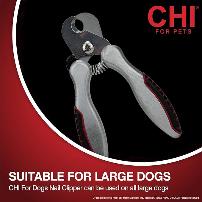 CHI for Dogs Nail Clipper for Large Breeds - Stainless Steel Dog Nail Trimmer with Safety Guard and Non-Slip Ergonomic Handle for Controlled Trimming of Thick Nails, Standard Nail Clipper, Large