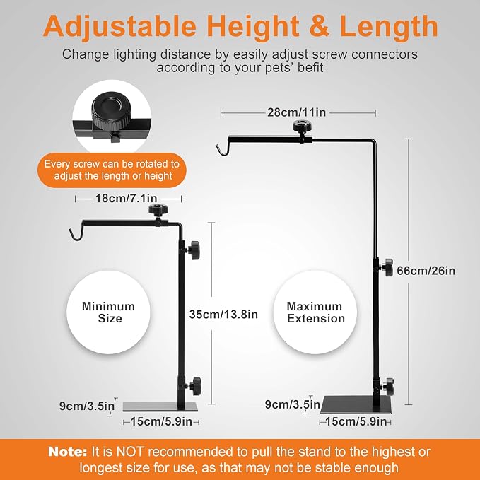 Simple Deluxe Reptile Lamp Stand Adjustable 14-26 inch Metal Bracket Floor Light Holder for Reptile Glass Terrarium Heating Light, Amphibian and Aquarium Tank