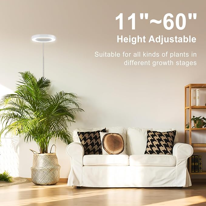 LORDEM Full Spectrum LED Grow Light, 72 LEDs, 4 Brightness Settings, Auto On/Off Timer, Height Adjustable, Ideal for Indoor Plants | 72 LEDs, Timer 4/8/12H, 4 Dimmable Levels, Height Adjustable 65 inch, Ideal for Tall Houseplants