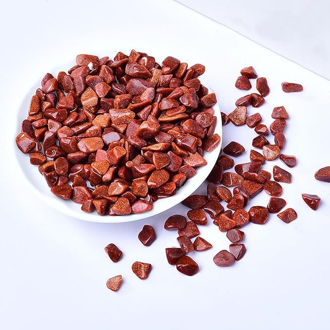 Erliway 100g Natural Red Goldstone Crystal Chips 7-9mm Tumbled Stones | Small Crushed Crystal Stone, Polished Crystals Chips for Fish Tank, Healing Tumbled Rocks for Reiki Jewelry Making Home Décor