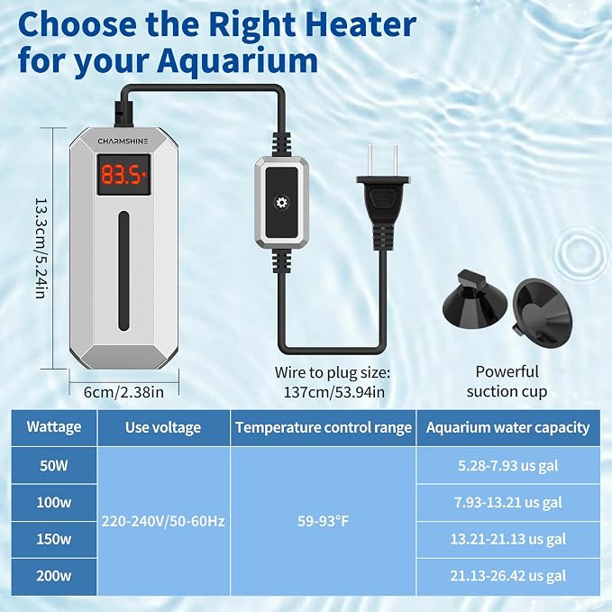 Submersible Aquarium Heater with LED Digital Display 200W Fish Tank Heater for 23-27 Gallon Freshwater Saltwater Tank, Auto Thermostat Overheat Protection(Not Suitable for Low-Water Turtle Tanks)