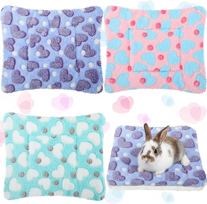 Jetec 3 Pcs Bunny Guinea Pig Beds Soft Bunny Mats Warm Guinea Pig Mat Small Animal Bed Pads Fleece Sleeping Pads for Indoor Rabbit Hamster Squirrel Hedgehog Chinchilla(Fleece,Heart,Purple)