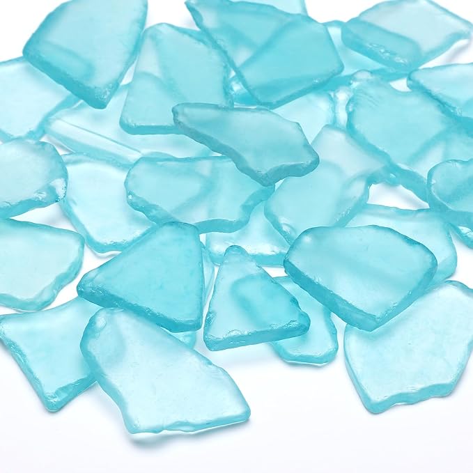 SUREAM Blue Sea Glass Decor, Flat Frosted Sea Glass for Christmas Tree Decor, Beach Glass for Wedding Centerpieces Party Home Decoration(13oz)