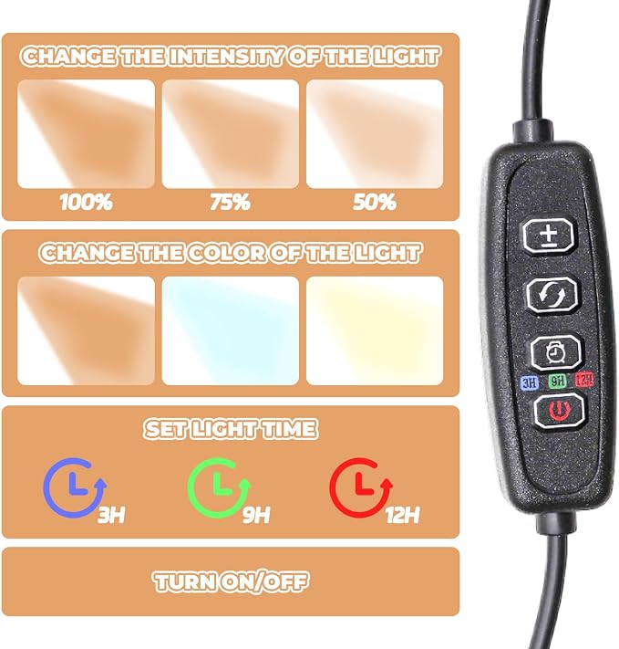 5W Grow Light for Vases Up to 5.9 Inches in Diameter, Terrarium Light with Controller for Adjust Brightness and Timer, Aquarium Plant Light