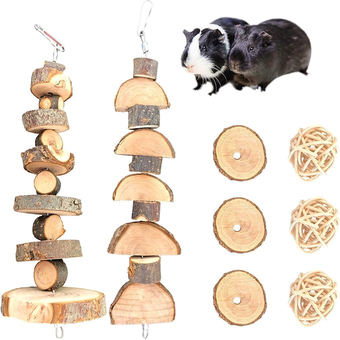 Bunny Chew Toys Natural Apple Wood Small Animal Chew Toys for Rabbits Chinchilla Hamsters Guinea Pigs Gerbils (Pack 1)