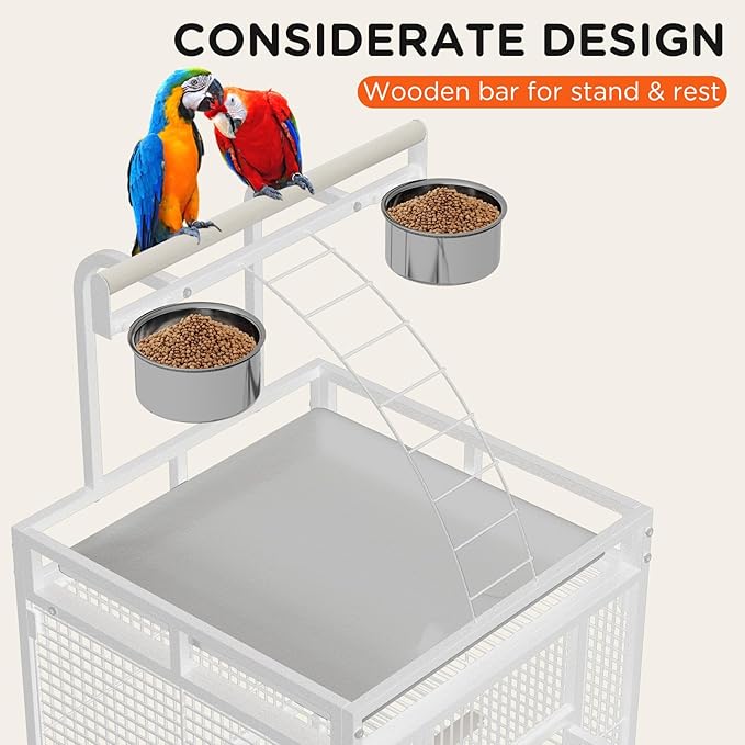 GarveeLife Large Bird Cage 60-inch Playtop Metal Bird Cages with Rolling Stands, Feed Bowls for Parakeets, Conures, Parrot Cage for Medium Large Parrot Cage with Slide-Out Tray Seed Guard, White