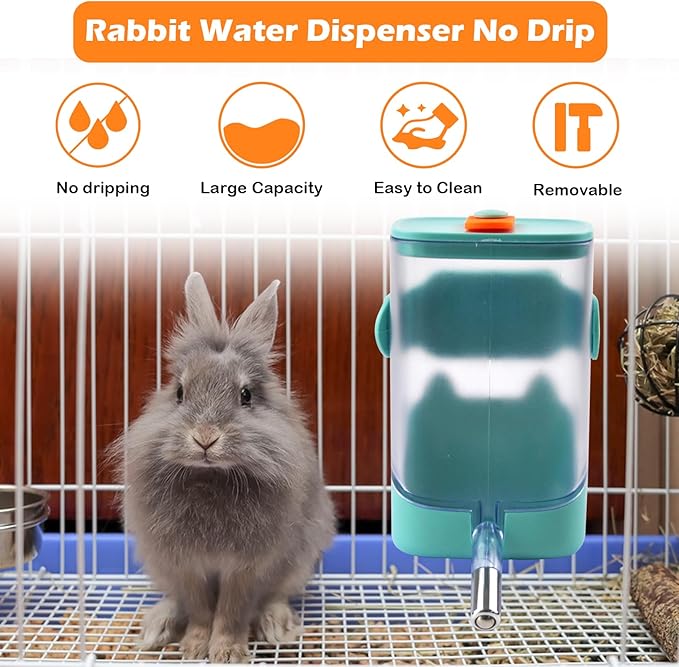 Hanging Water Bottle for Rabbits,23oz No Drip Small Animal Water Bottle Top Fill Guinea Pig Water Dispenser for Cage Crate Chinchilla Ferret Squirrel Hedgehog(Green)