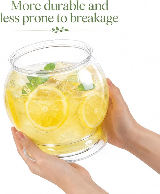 Mini Plastic Fish Bowl with Artificial Aquatic Plants, 27 oz Decorative Fish Bowls Unbreakable Plastic Betta Fishes Tank Clear Round Desktop Vases Bowls for Home Decor, Centerpiece Vases, Candy