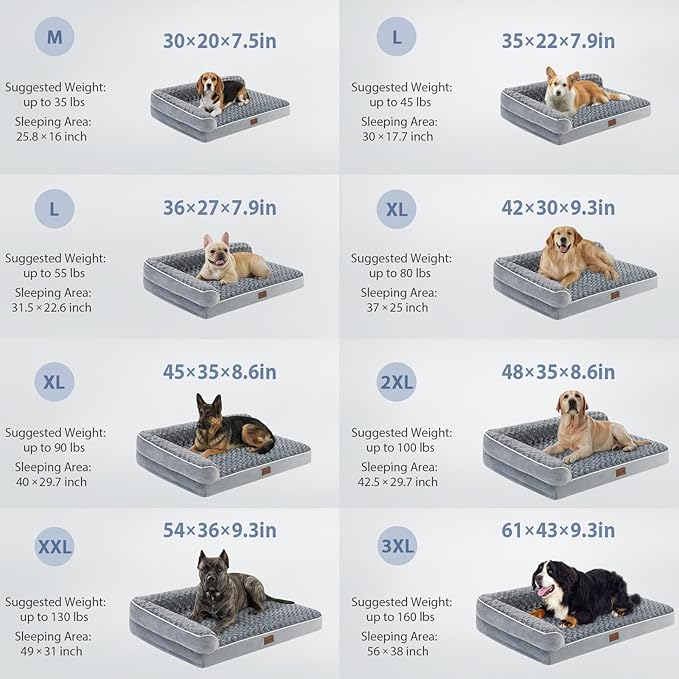 BFPETHOME Orthopedic Dog Bed for Extra Large Dogs-Big Waterproof Sofa Dog Bed with Removable Washable Cover, Large Pet Bed with Waterproof Lining and Nonskid Bottom,Pet Bed for Large Dogs, Grey