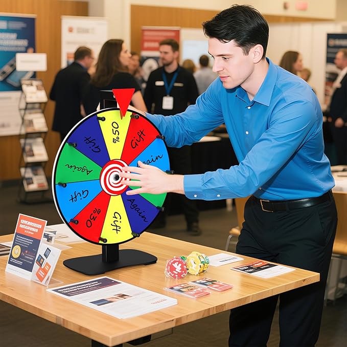 14 Inch Spinning Wheel for Prizes, 10 Slots Color Prize Wheel, Heavy Duty Tabletop Wheel Spinner with Dry-Erase Marker and Eraser for Parties, Trade Show, Carnival Events