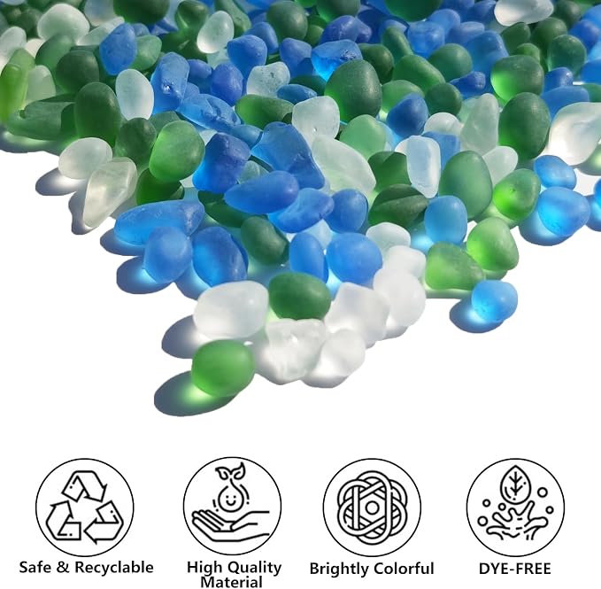QYGL Sea Glass Stones - 0.9LB Green Mixed Frosted Glass Pebbles Gemstones | Perfect for Aquarium Rocks, Fish Tank Gravel, Vase Fillers, DIY Crafts, and Home Decor