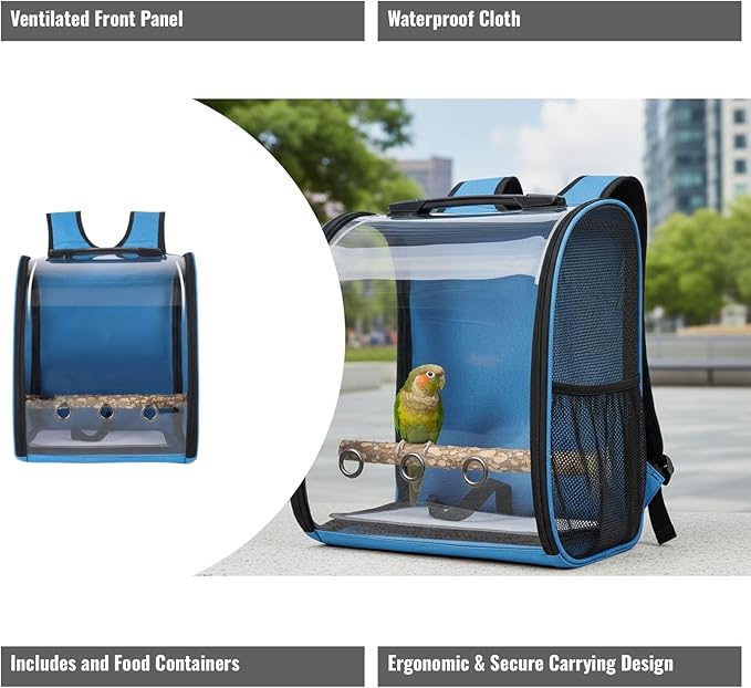 Pet Bird Backpack with Ventilated Acrylic Front and Perch for Travel