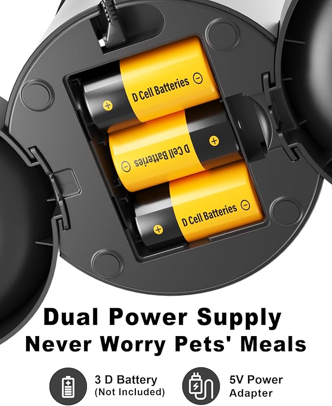 Automatic Cat Feeder 2 Cats, 4.2L Dry Food Auto Dispenser with Double Bowls,Dual Power Supply,Programmable Portion Control,10s Voice Recorder(Black,Stainless Steel Bowls) (Pure Black)