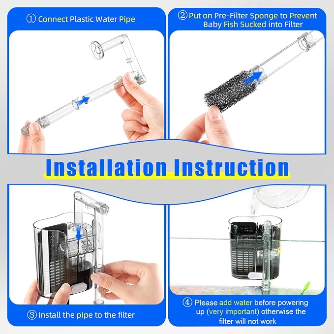 AQUANEAT Aquarium Hang on HOB Power Filter 5 Gallon Rimless Small Fish Tank Filter 90GPH (up to 5Gal)