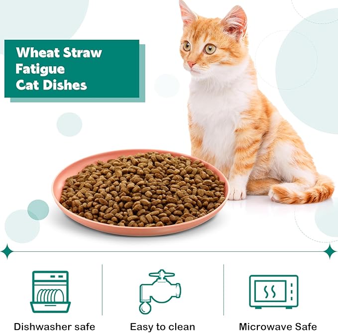 Gerrii 12 Pieces Beard Fatigue Relief Cat Bowl 6 Inch Round Shallow Cat Food Dish Wet Feeding Bowls Wide and Small Pet Dish for Kittens and Short Legged Kitten, Wheat Straw(Light Colors,Classic)
